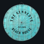 Rustic Blue Wood Beach house Family Name Dartboard<br><div class="desc">Personalized dartboard for family parties at the beach house.Add name and established year to the rustic dartboard with a coastal blue wood texture background.</div>