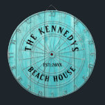 Rustic Blue Wood Beach house Family Name Dartboard<br><div class="desc">Personalized dartboard for family parties at the beach house.Add name and established year to the rustic dartboard with a coastal blue wood texture background.</div>