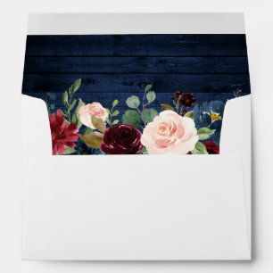Rustic Blue Wood Burgundy Blue Floral Invitation Envelope