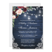 Rustic Blue Wood Jars Burgundy Blue Floral Wedding