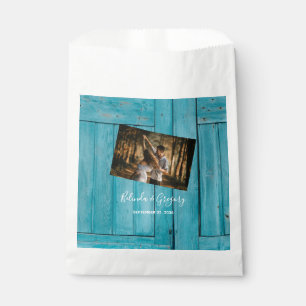 Rustic Blue Wood Photo Wedding  Favour Bag