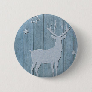Rustic Blue Wood Reindeer Country Christmas 2 Inch Round Button