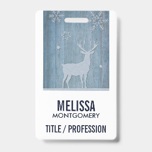 Rustic Blue Wood Reindeer Country Christmas Badge