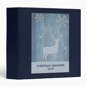 Rustic Blue Wood Reindeer Country Christmas Binder