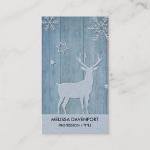 Rustic Blue Wood Reindeer Country Christmas Business Card