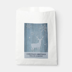 Rustic Blue Wood Reindeer Country Christmas Favour Bag