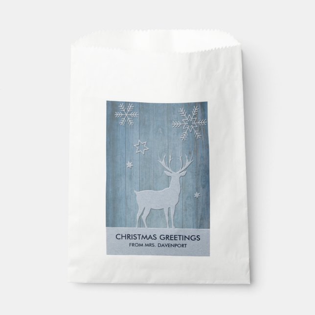 Rustic Blue Wood Reindeer Country Christmas Favour Bag (Front)