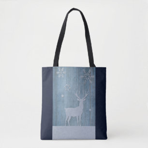 Rustic Blue Wood Reindeer Country Christmas Tote Bag