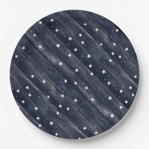 Rustic Blue Wood Stars  Paper Plate