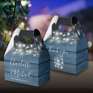 Rustic Blue Wood String Lights Wedding Favor Box