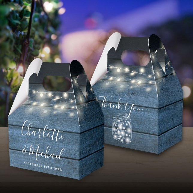 Rustic Blue Wood String Lights Wedding Favor Box (Rustic Blue Wood String Lights Wedding Favor Box)