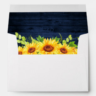 Rustic Blue Wood Sunflower Floral Invitation Envelope