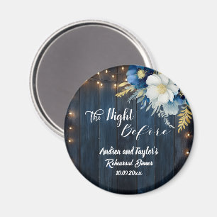 Rustic Blue Wood White Floral Wedding favour Magnet