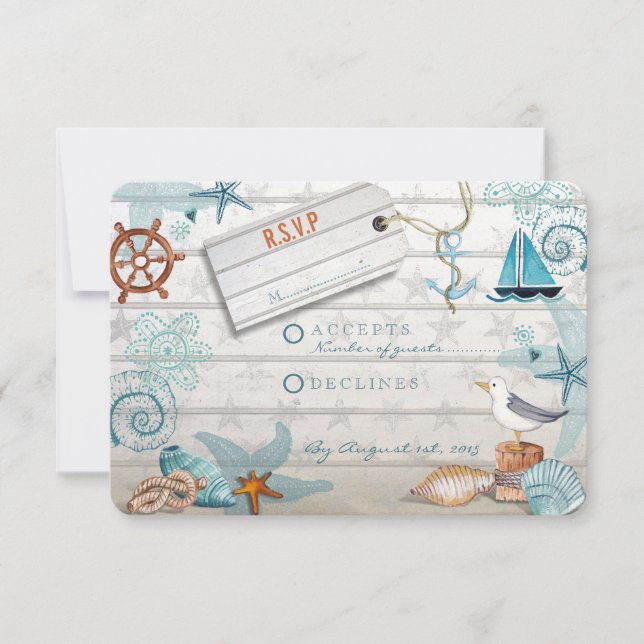 Rustic Blue Wooden Nautical Beach | RSVP Wedding (Front)