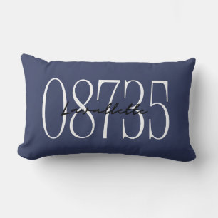 Rustic Blue Zip Code Town Personalized Pillow