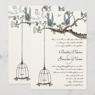 Rustic Bluebird Birdcage Wedding Invite