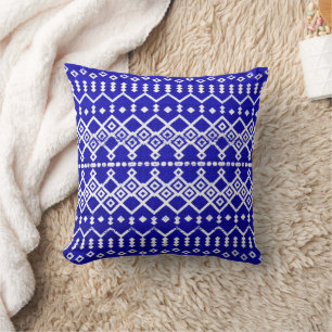Rustic Blues – Farmhouse Moroccan Style Artwork Throw Pillow