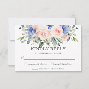 Rustic Blush Blue Floral Roses Anemones Wedding RSVP Card