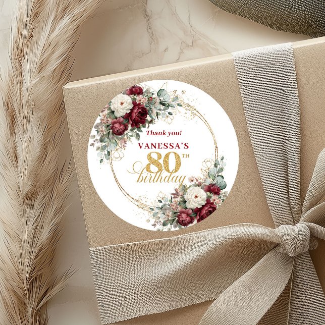 Rustic Blush Burgundy 80th Birthday Stickers (Rustic Blush Burgundy 80th Birthday Stickers)