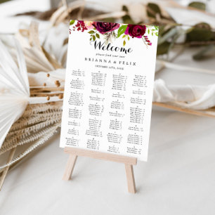 Rustic Blush Burgundy Alphabetical Seating Chart