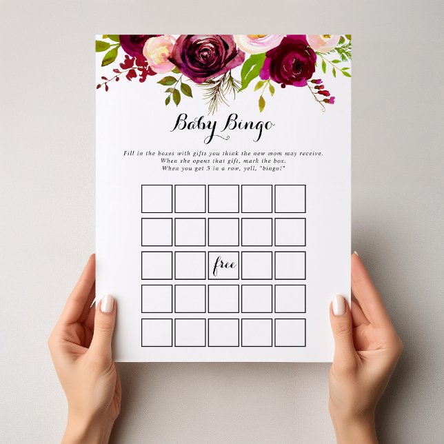 Rustic Blush Burgundy Baby Bingo Shower Game (Creator Uploaded)