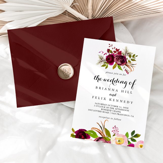 Rustic Blush Burgundy Floral The Wedding Of Invitation (Creator Uploaded)