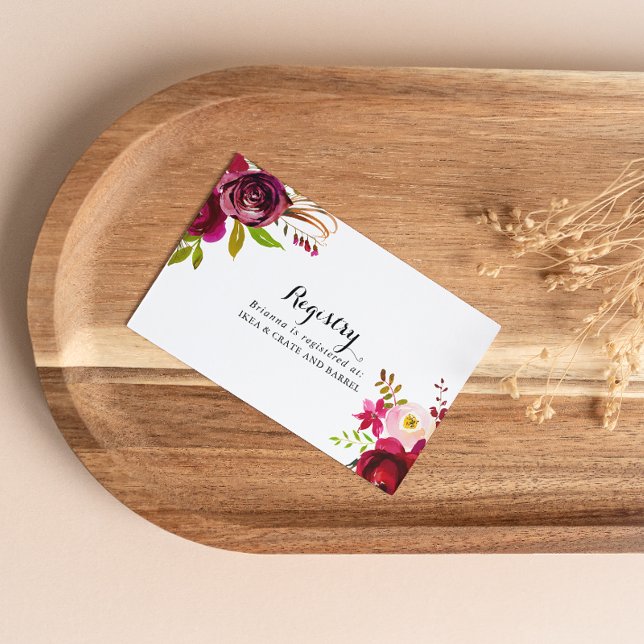 Rustic Blush Burgundy Floral Wedding Gift Registry Enclosure Card (Creator Uploaded)