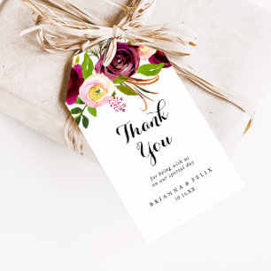 Rustic Blush Burgundy Floral Wedding Thank You Gift Tags