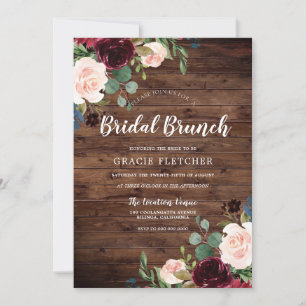 Rustic Blush & Burgundy Flowers Bridal Shower Invitation