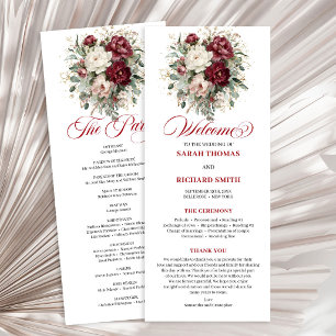 Rustic Blush Burgundy Greenery Wedding Program