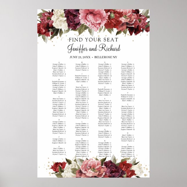 Rustic Blush Burgundy Mauve roses peonies Seating  Poster (Front)