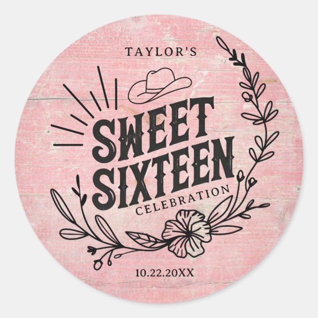 Rustic Blush Cowgirl Floral Sweet Sixteen Sticker (Front)