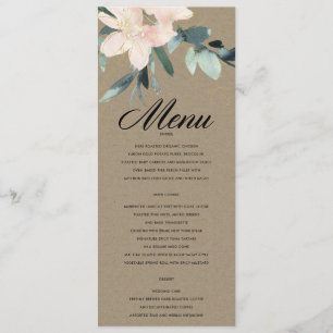 RUSTIC BLUSH FLORAL KRAFT BUNCH WATERCOLOR WEDDING MENU