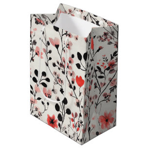 Rustic Blush Floral Linen Pattern (10) Medium Gift Bag