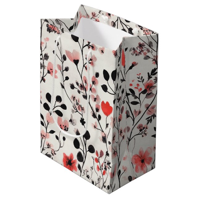 Rustic Blush Floral Linen Pattern (10) Medium Gift Bag (Front Angled)