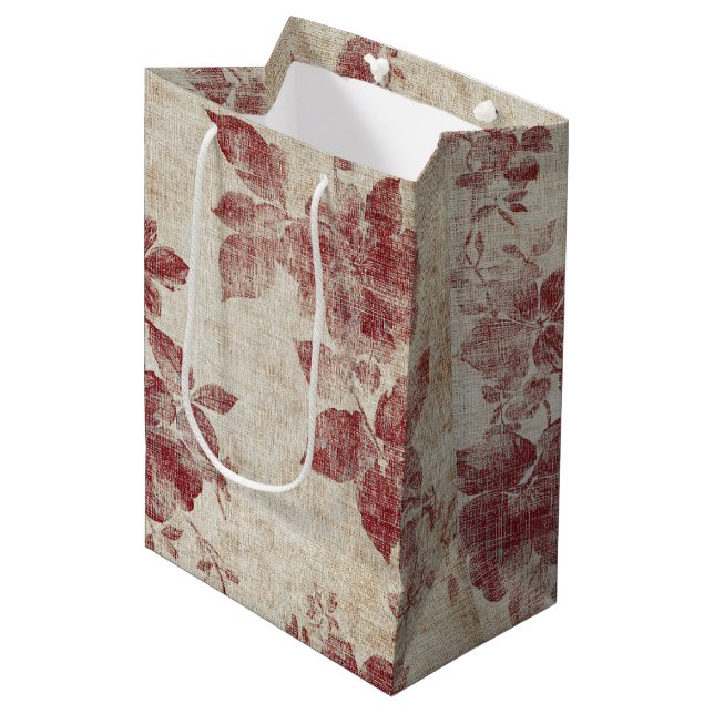 Rustic Blush Floral Linen Pattern (1) Medium Gift Bag (Front Angled)