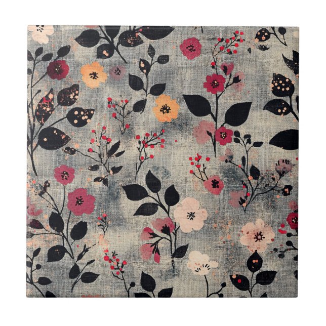 Rustic Blush Floral Linen Pattern (3) Tile (Front)