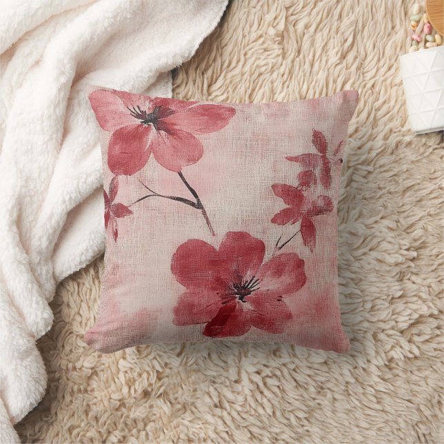 Rustic Blush Floral Linen Pattern (5) Throw Pillow (Blanket)
