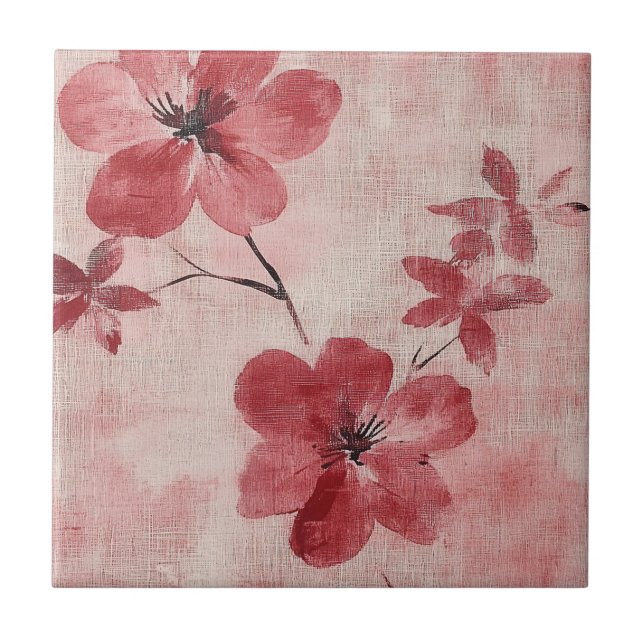 Rustic Blush Floral Linen Pattern (5) Tile (Front)