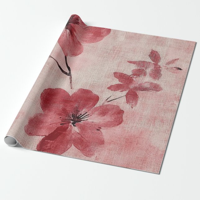 Rustic Blush Floral Linen Pattern (5) Wrapping Paper (Unrolled)
