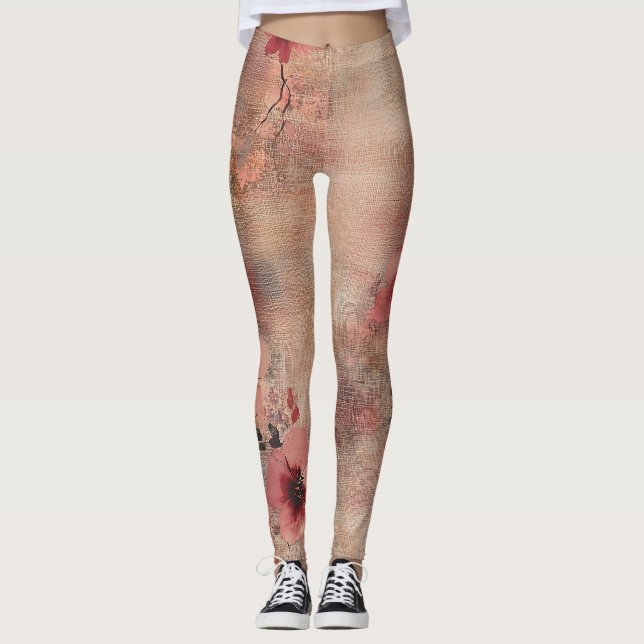 Rustic Blush Floral Linen Pattern (6) Leggings (Front)