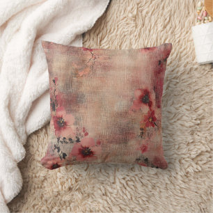 Rustic Blush Floral Linen Pattern (6) Throw Pillow