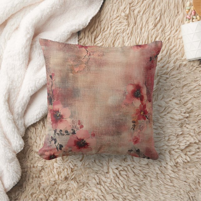 Rustic Blush Floral Linen Pattern (6) Throw Pillow (Blanket)