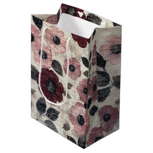 Rustic Blush Floral Linen Pattern (7) Medium Gift Bag