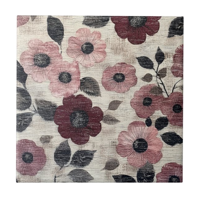 Rustic Blush Floral Linen Pattern (7) Tile (Front)