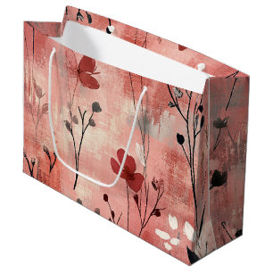 Rustic Blush Floral Linen Pattern (9) Large Gift Bag