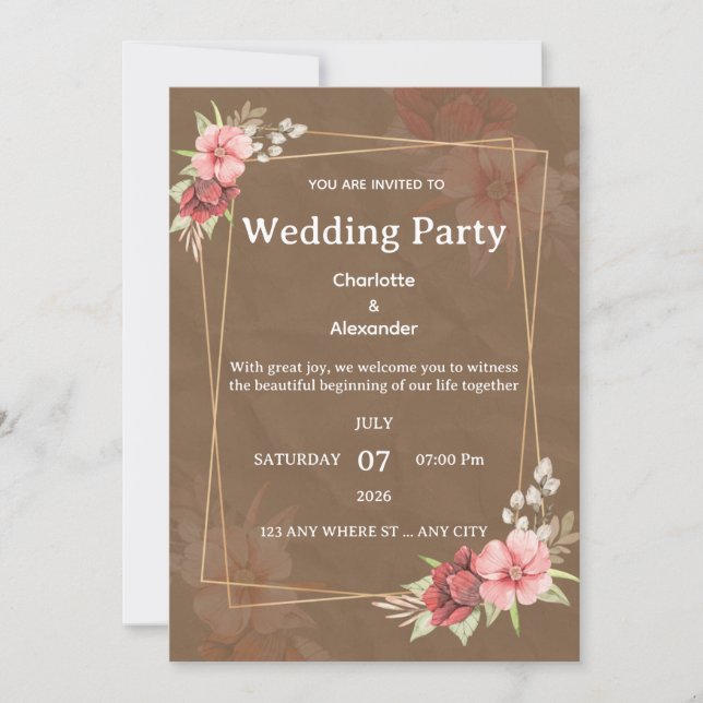 Rustic Blush Floral Wedding Invitation (Front)