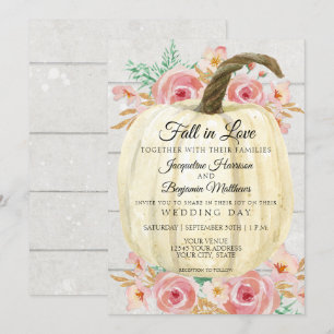 Rustic Blush Floral White Pumpkin n Shiplap Wood Invitation