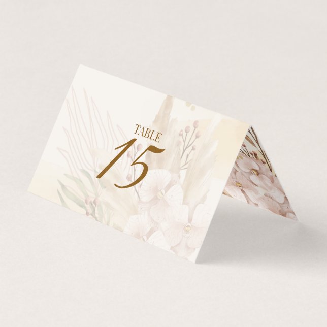 Rustic Blush & Gold Floral Boho Table Card  (Front)