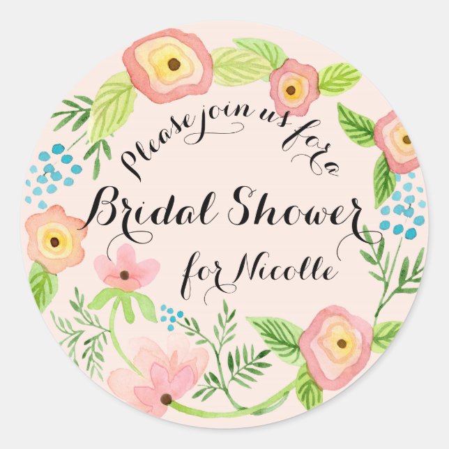 Rustic Blush Granny Chic Hipster Floral Bridal Classic Round Sticker (Front)